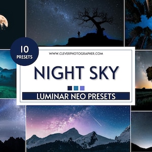 10 Luminar NEO Night Sky Landscape Presets by Jakub Bors | Adjustable Non-Destructive Photo Filters for Stunning RAW & JPEG Edits | Skylum