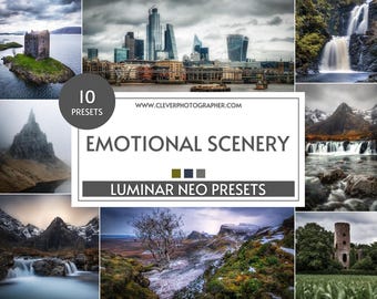 10 Luminar NEO Emotional Scenery Landscape Presets | Adjustable Non-Destructive Photo Filters for Stunning RAW & JPEG Edits | Skylum