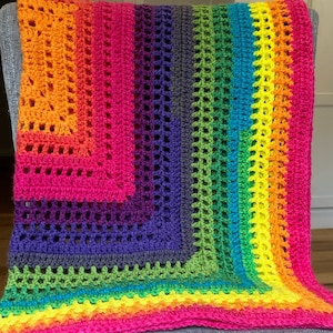 Crochet blanket pattern, crochet blanket, INSTANT PDF DOWNLOAD, easy crochet pattern, crochet for beginners, colorful crochet blanket