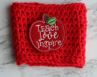 Teacher Cup Cozy, Teacher gift idea, Teacher cup cozy, Crochet Cup Cozy, Coffee Cozy, Eco-friendly gift, knit cozy, re-usable cup cozy