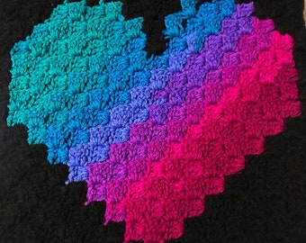 Corner to Corner Heart Crochet Pattern, C2C Intarsia (PDF Download)