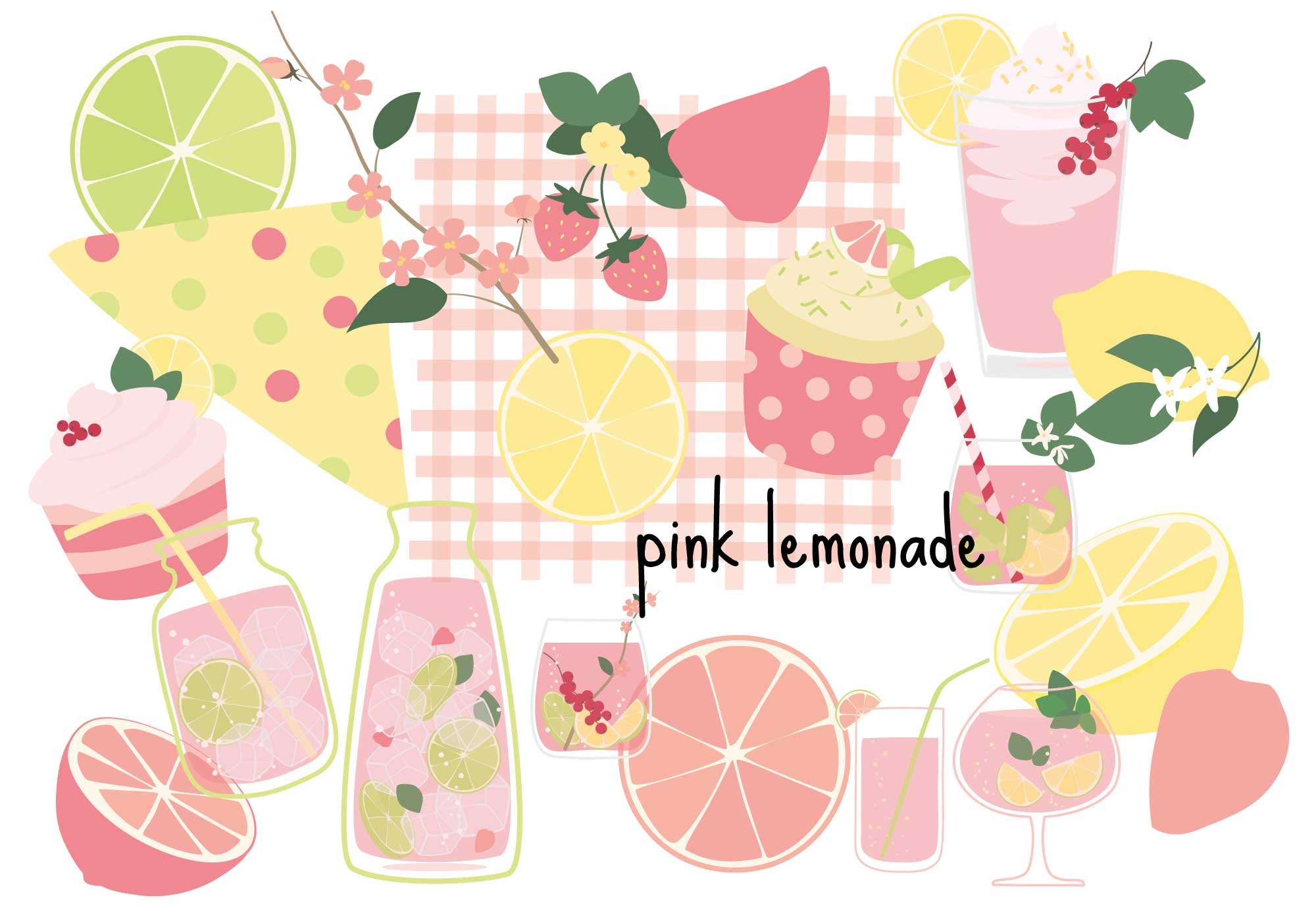 Pink Lemonade Clipart, Printable Clipart Set, Pink Lemonade Party