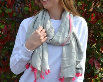 Silver and Pink Beautiful Tassel Scarf