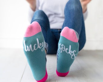 Lucky Striped Slogan Socks