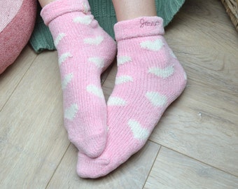 Embroidered Chenille Pink Heart Personalised Socks