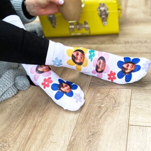 Colourful Flower Photo Socks | gifts for mum | gifts for grandma | cute gifts | mother&#39;s day | flower gifts | keepsake gifts | from the kids