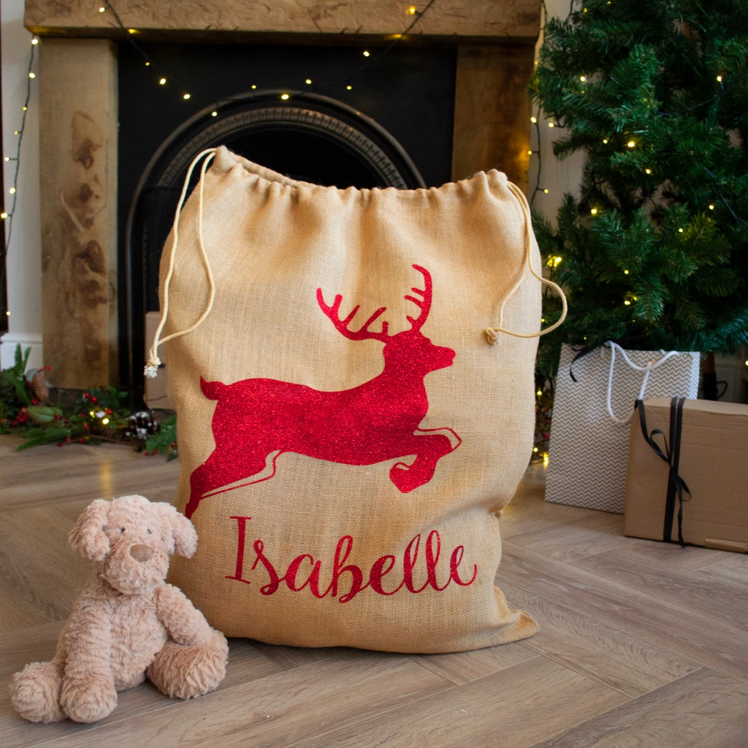 Personalised Hessian Glitter Reindeer Sack - Etsy