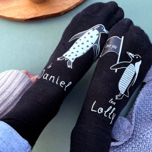 Spots And Stripes Personalised Penguin Socks | couples gifts | anniversary gifts | valentine gifts | wedding gifts | cute gifts for her