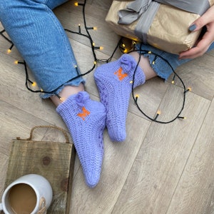 Embroidered Knitted Slipper Socks image 1
