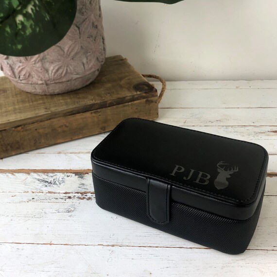 Personalised Stag Men's Jewelry Box: Faux Leather Travel Grooming
