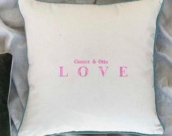 LOVE cushion - embroidered personalised cushion