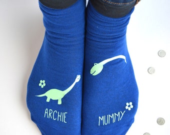 Personalised Mummy And Me Dinosaur Socks | mother's day gifts | gifts for mum | from the kids | birthday socks for mum | mummy and me gift