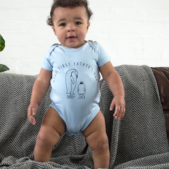 Personalised First Father's Day Penguin Baby Grow