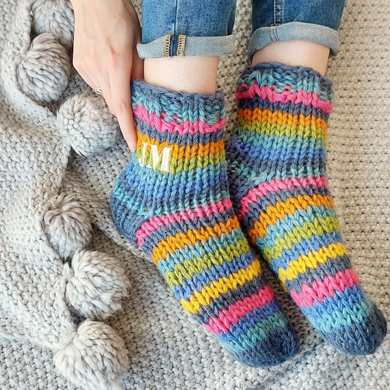 Blue Personalised Rainbow Sofa Socks