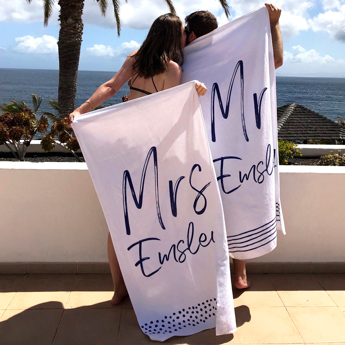 Honeymoon Personalised Wedding Beach Towels Set of Two -  Norway
