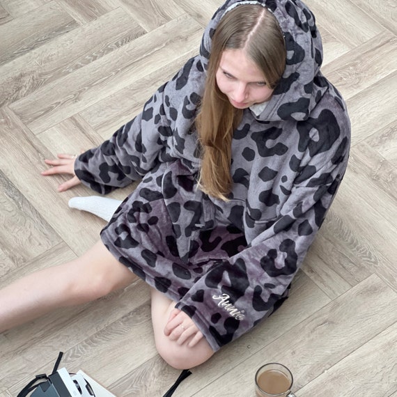 Personalised Leopard Print Blanket Hoodie Etsy