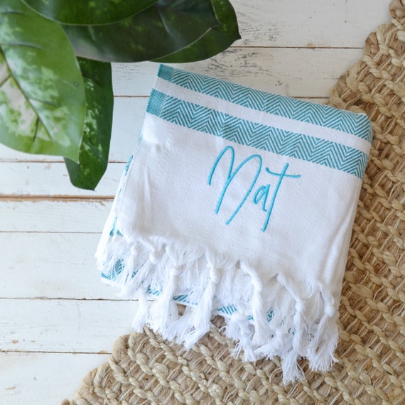 Embroidered Stripe Beach Towel Etsy UK