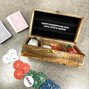 de poker en bois à message caché pour la fête des pères | cadeau de Noël | cadeau de jeu | amateurs de poker | Texas Hold'em | cadeaux Vegas | cadeaux pour hommes