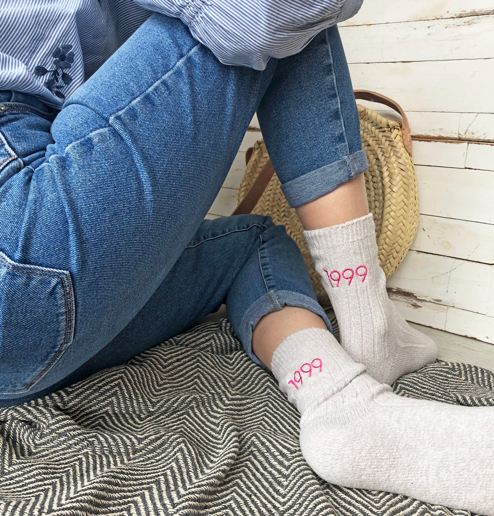 Embroidered Year Personalised Socks Etsy