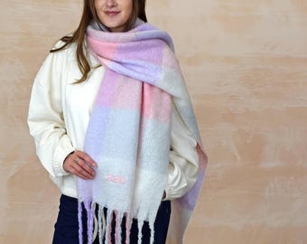 Monogrammed Chunky Checked Pink Scarf