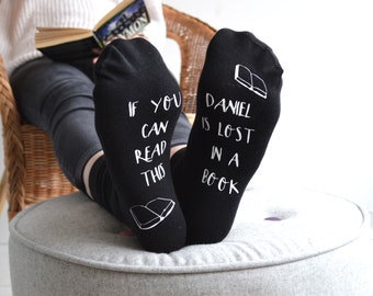 Personalized Book Lover Socks: 'Lost in a Book' Reading Gift