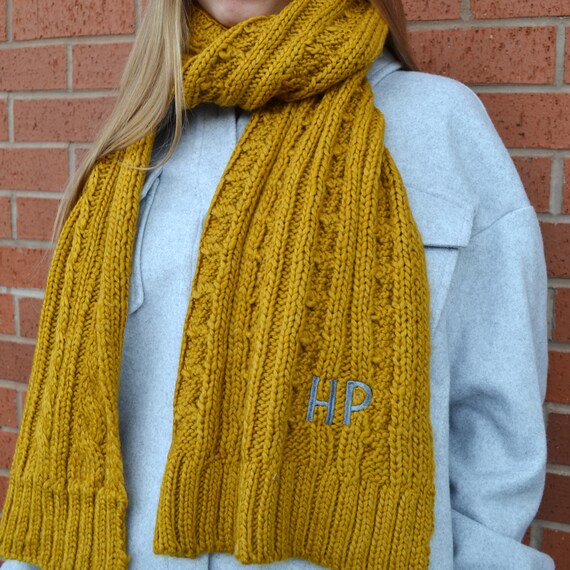 Embroidered Monogram Cable Knit Scarf - Etsy