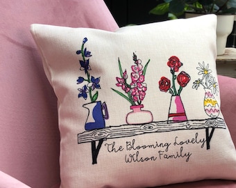 Personalised Family Birth Flower Cushion