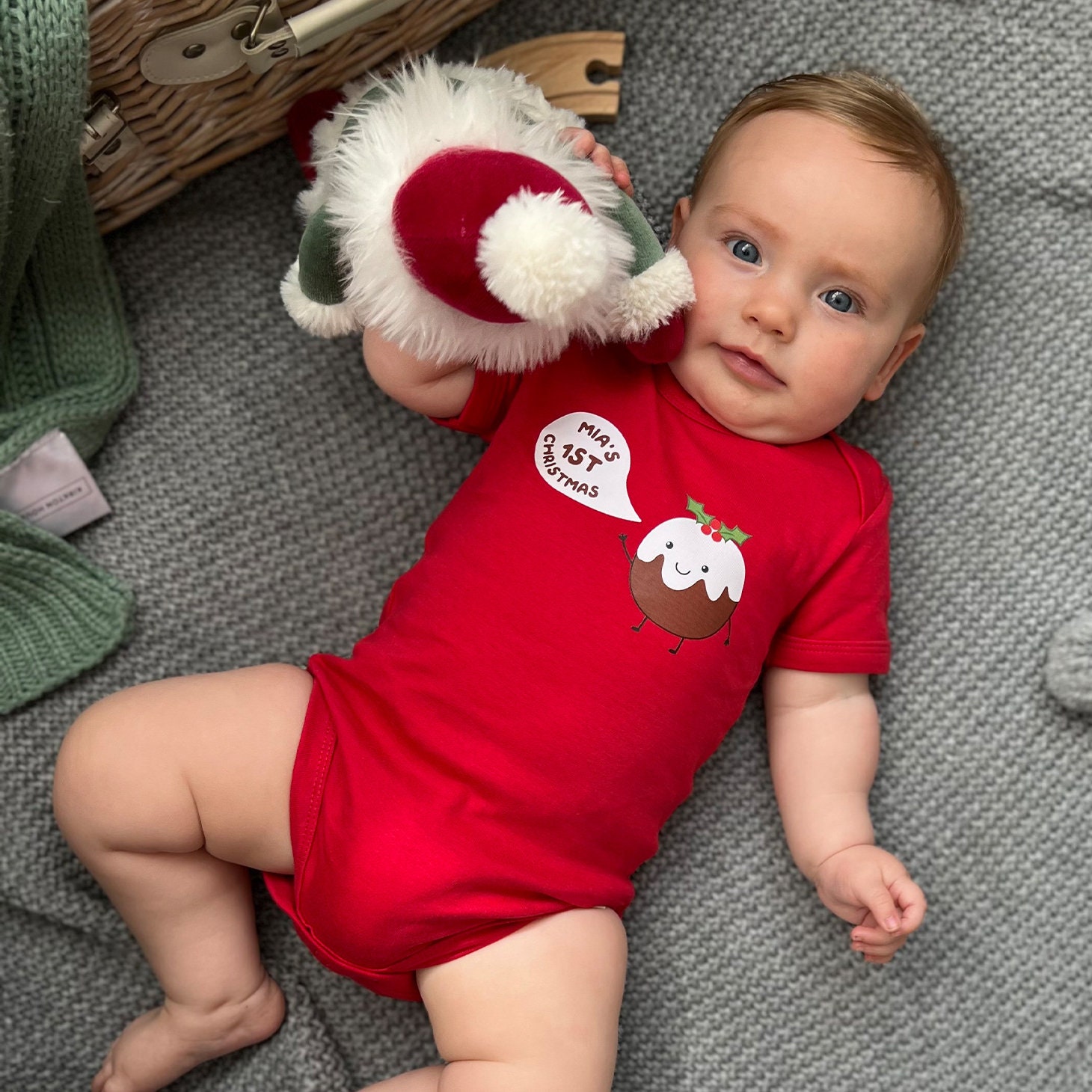 Personalised First Christmas Pudding Baby Grow Etsy UK