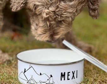 Personalised Camping Dog Bowl With Lid