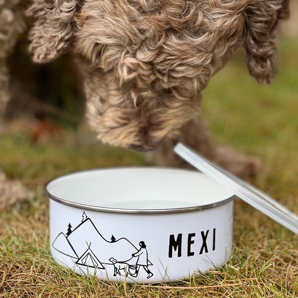 Personalised Camping Dog Bowl With Lid