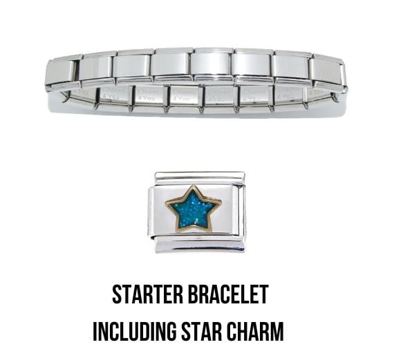 9mm Italian Charm Bracelet Including a Blue Star Charm Fits 9mm