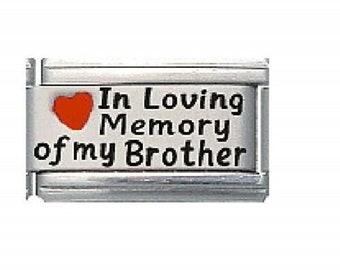 In Loving memory of my Brother red heart laser 9mm long Italian charm - fits classic 9mm Italian charm bracelets