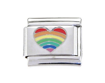 Rainbow heart 9mm Italian charm - fits classic 9mm Italian charm bracelets