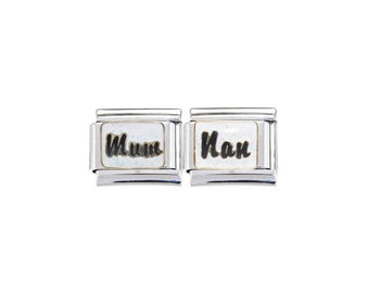Mum Nan white sparkly double 9mm enamel Italian charm  - 9mm Italian charm