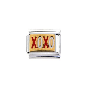 XOXO em pingente italiano de ouro de 9 mm - serve em pulseiras clássicas de pingente italiano de 9 mm