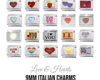 Love & Hearts - 9mm classic Italian charms