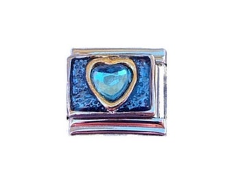 Blue Heart on blue background 9mm Italian charm - fits classic 9mm Italian charm bracelets