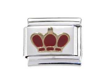 Red and gold crown 9mm enamel Italian charm - fits classic 9mm Italian charm bracelets