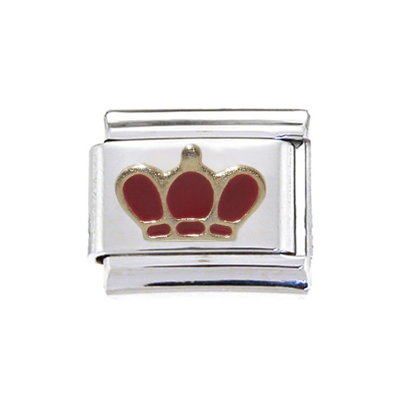 Red and gold crown 9mm enamel Italian charm fits classic 9mm Italian charm bracelets image 1
