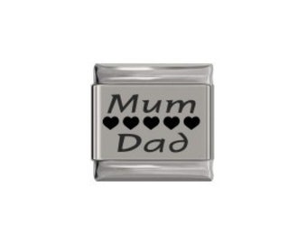 Mum and Dad with hearts laser 9mm Italian charm - fits classic 9mm Italian charm bracelets