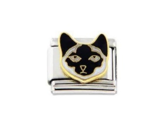 Black and white cat face enamel 9mm Italian charm  - 9mm Italian charm
