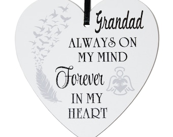 Grandad - Always on my mind forever in my heart - memorial  - 9cm small wooden heart