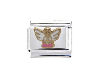 Pink and Gold Angel 9mm enamel Italian charm  - 9mm Italian charm