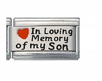 In Loving memory of my Son red heart laser 9mm long Italian charm - fits classic 9mm Italian charm bracelets