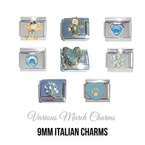 Various March Birthstone - Birthmonth 9mm Italian charm  - 9mm classic Italian charms