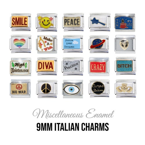Italian Charms Classic 9mm Size Enamel Gold and Stainless Etsy