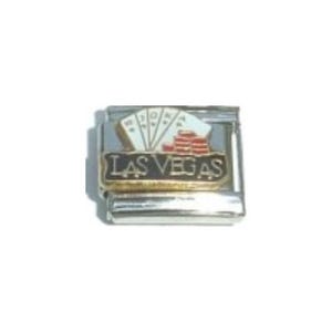 Las Vegas com pingente italiano de esmalte Cards and Chips - pingente italiano de 9 mm