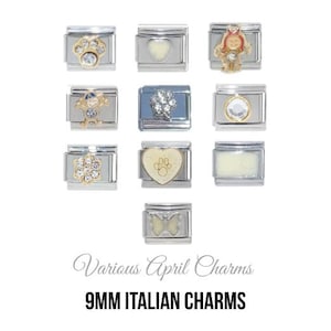 Various April Birthstone - Birthmonth 9mm Italian charm  - 9mm classic Italian charms