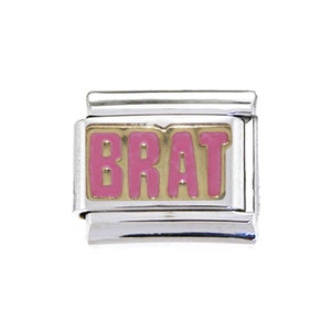 Brat en esmalte rosa dorado de 9 mm, dije italiano: compatible con pulseras clásicas italianas de 9 mm.