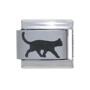 黒猫レーザー 9 mm エナメル イタリアンチャーム - 9 mm イタリアンチャーム